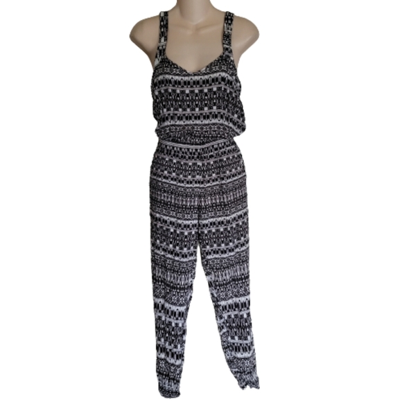 Harmony+Havoc Black and White Tribal Print Jumpsuit Size Women's Medium - Picture 1 of 14
